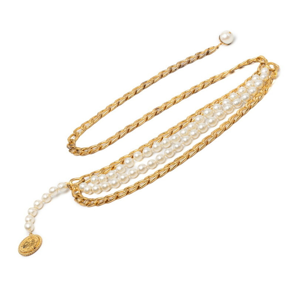 Chanel 31 RUE CAMBON Cambon Vintage Chain Belt Gold Plated Faux Pearl Women's...